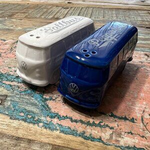 VW Volkswagon Ceramic Collectible Salt and Pepper shakers Peace Love blue white